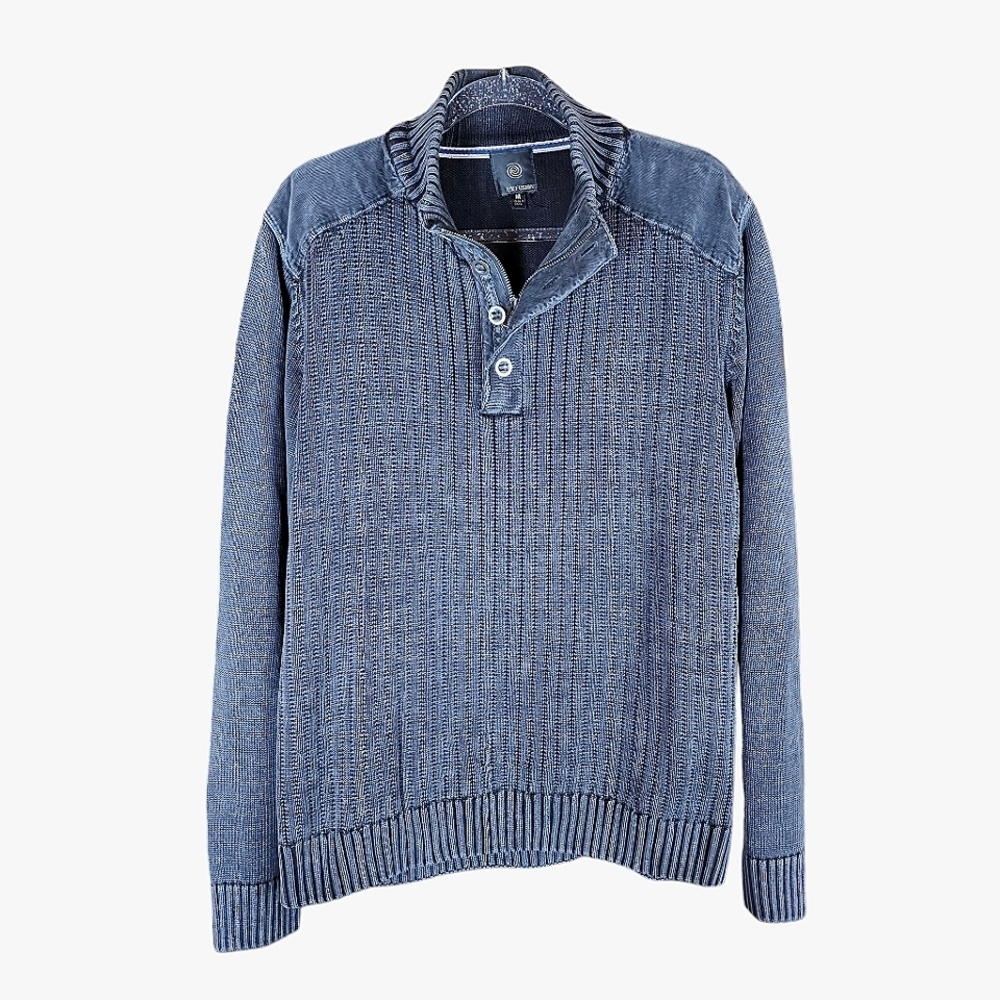 F/X FUSION Men's Smokey Blue 100% Cotton Multi-Textured Pullover Sweater Size M